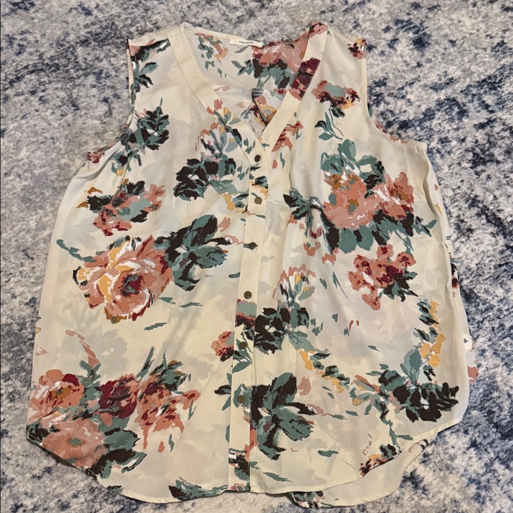 Maurices Cream Floral V-Neck Top